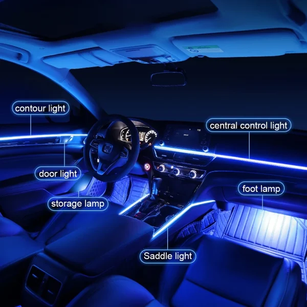 Rgb แถบไฟเบอร์ออปติคอล LED อะคริลิค ควบคุมผ่านแอป 64 สี สําหรับตกแต่งภายในรถยนต์
