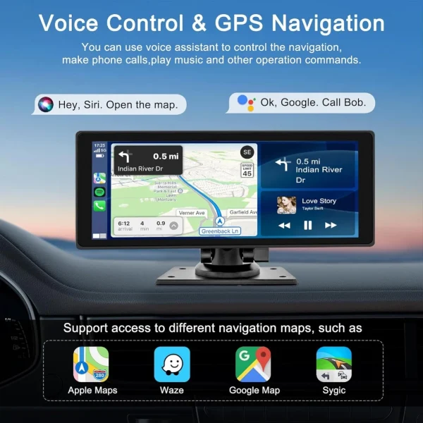 หน้าจอสัมผัสไร้สาย Android Auto Carplay รถสเตอริโอ gps นําทางพร้อมควบคุมเสียงบลูทูธแฮนด์