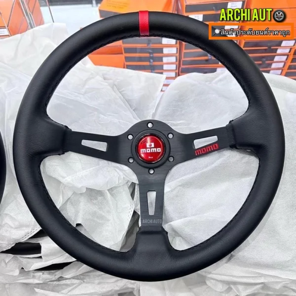 MOMO Steering wheel Japan Edition 🇯🇵 พวงมาลัยรถยนต์ พวงมาลัยแต่ง ขนาด 13.5“ นิ้ว ก้านยก 3.5“ หนังนิ่มมีร่องนิ้ว